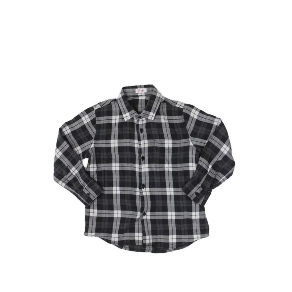 Il Gufo Boys Cotton Collared Plaid Print Button Down Shirt Black Size 3T